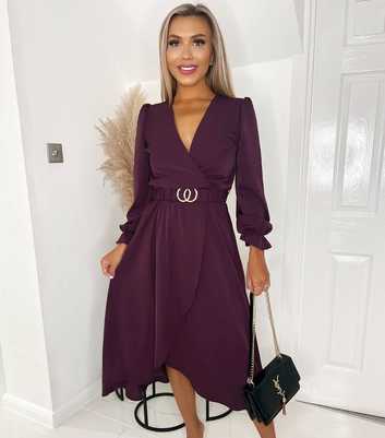 AX Paris Plum Belted Midi Wrap Dress