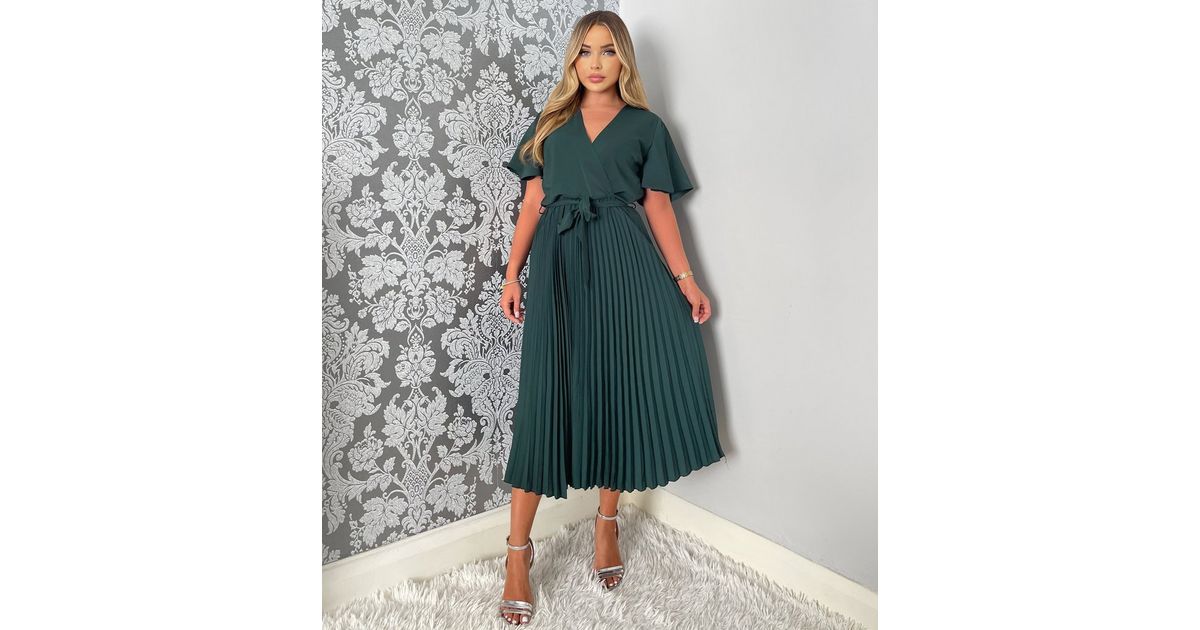 AX Paris Teal Pleated Midi Wrap Dress New Look
