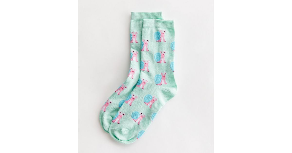 Light Green Pace Yourself Snail Socks New Look
