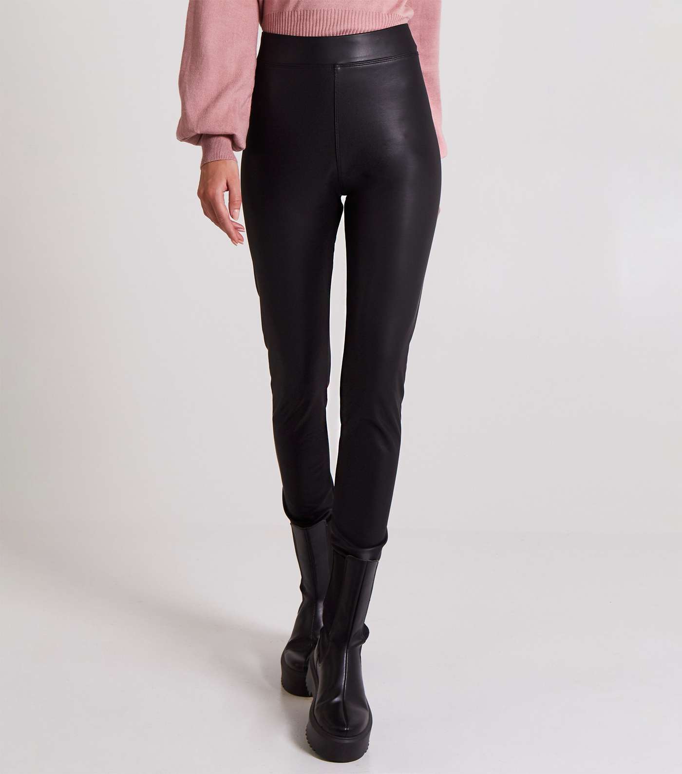 Pink Vanilla Black Leather-Look Leggings