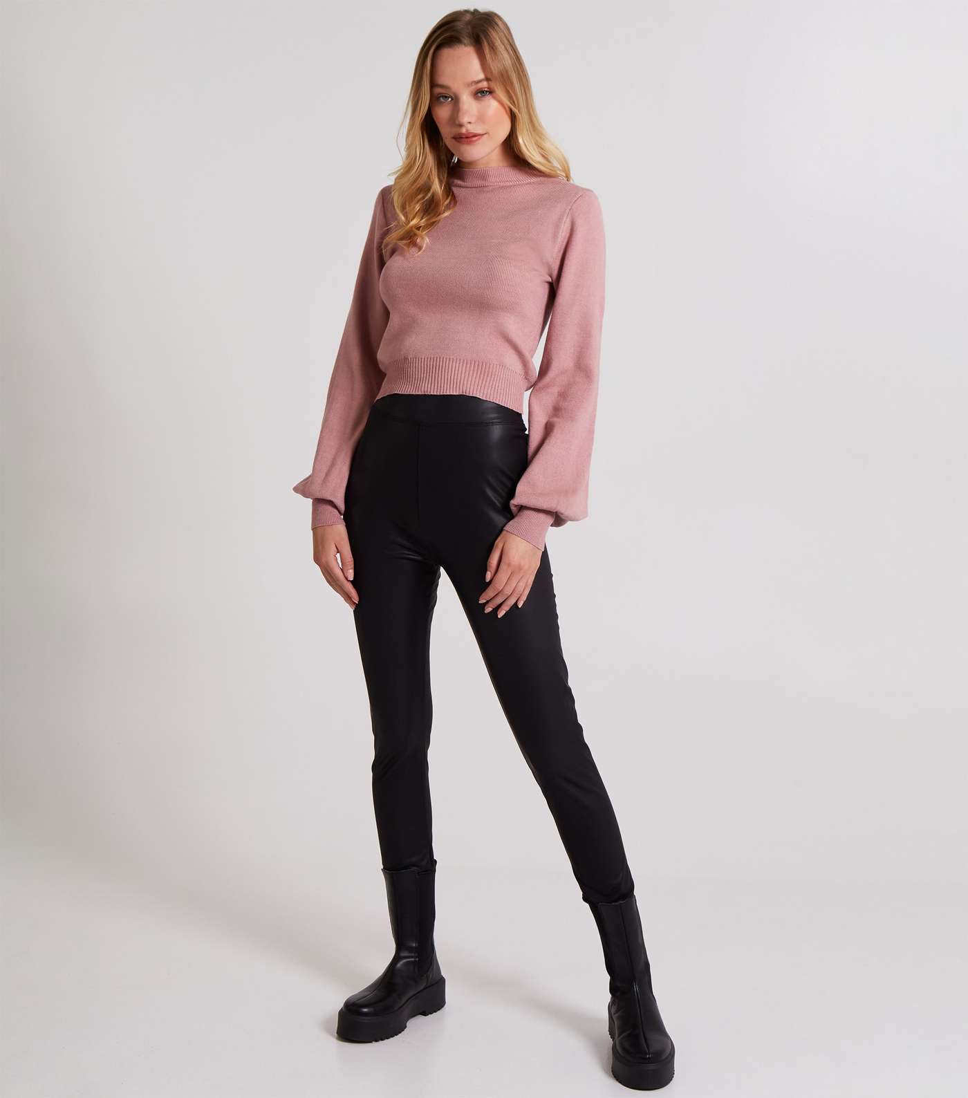 Pink Vanilla Black Leather-Look Leggings Image 3