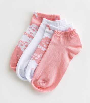 4 Pack Pink and White Tie Dye Trainer Socks