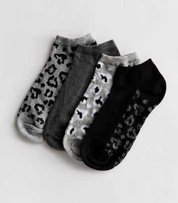 4 Pack Black and Grey Leopard Print Trainer Socks