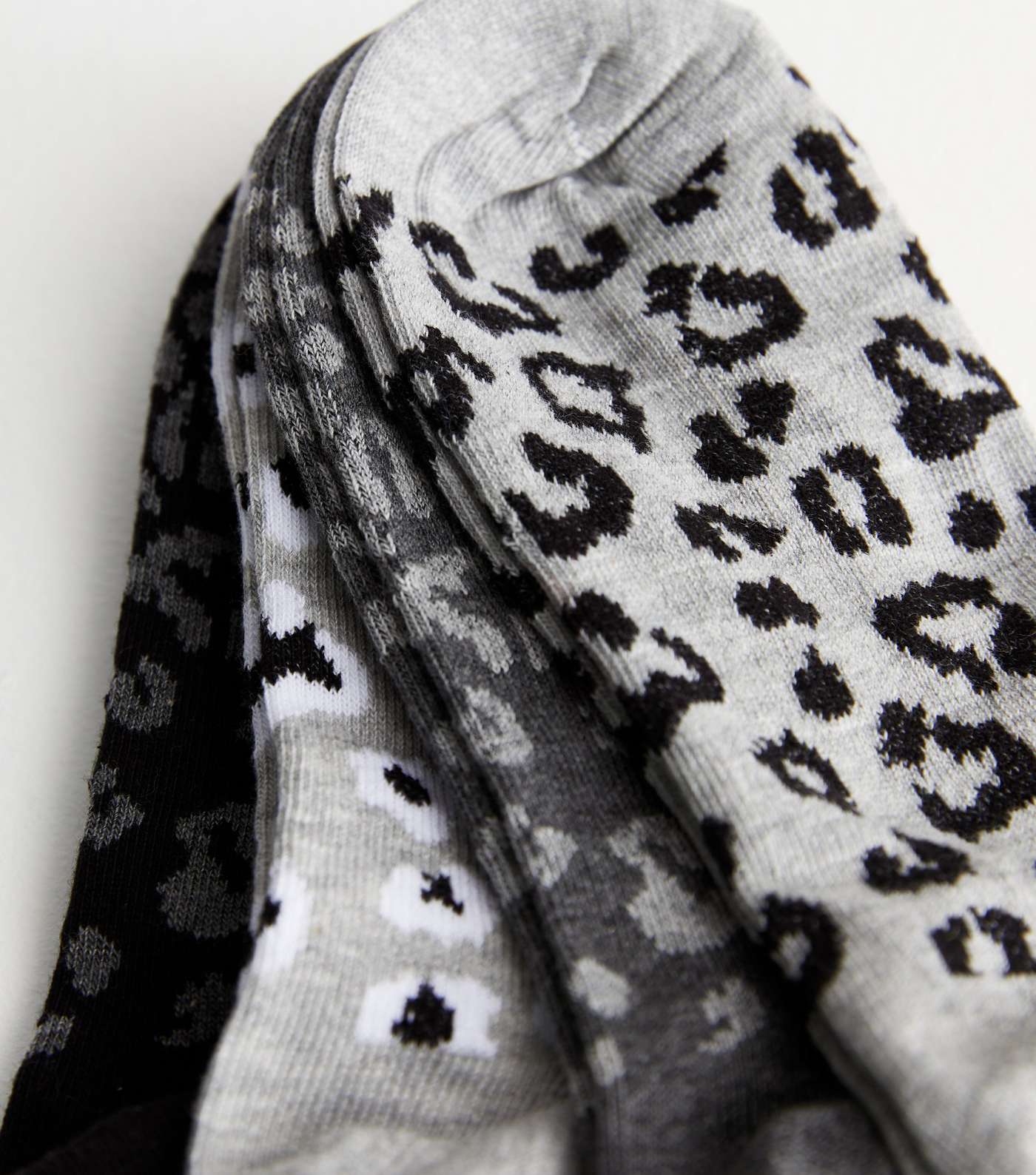 4 Pack Black and Grey Leopard Print Trainer Socks Image 3