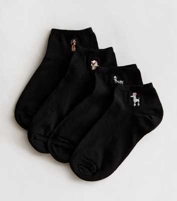 4 Pack Black Dog Embroidered Trainer Socks