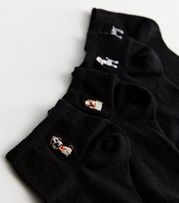 4 Pack Black Dog Embroidered Trainer Socks New Look