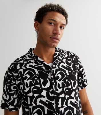 Black Abstract Revere Collar Short Sleeve Shirt