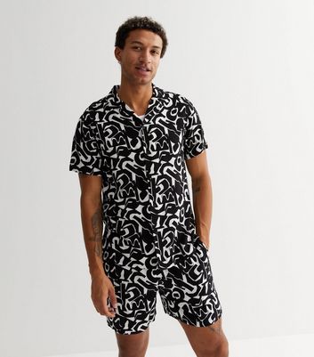 Men's Black Abstract Short Sleeve Shirt New Look