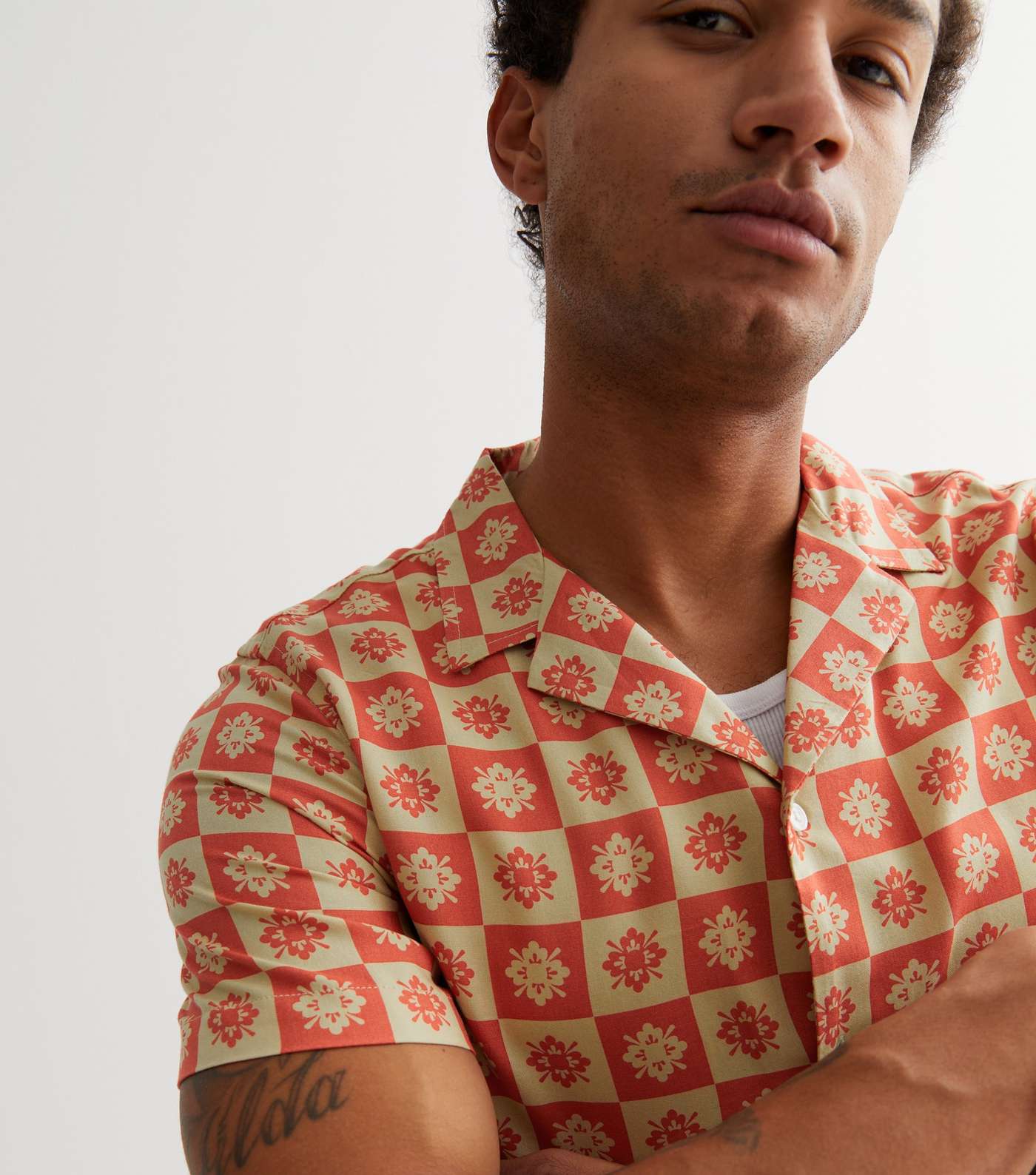 Orange Geometric Tile Short Sleeve Shirt Image 3