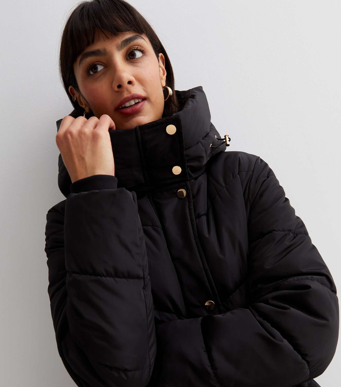 Cameo Rose Black Quilted Longline Puffer Coat Image 3