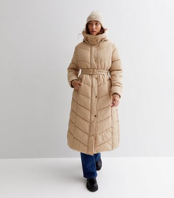 Cameo Rose Stone Quilted Longline Puffer Coat | New Look