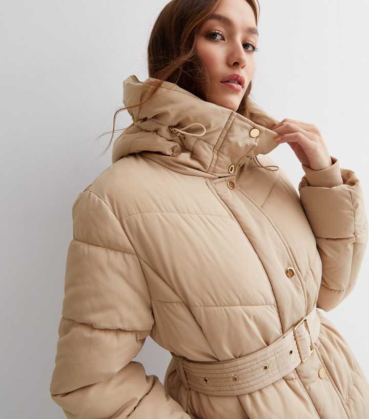 Cameo Rose Longline Padded Coat With Hood Cameo Rose Stone Quilted