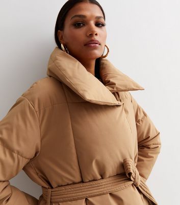 belted long down puffer coat
