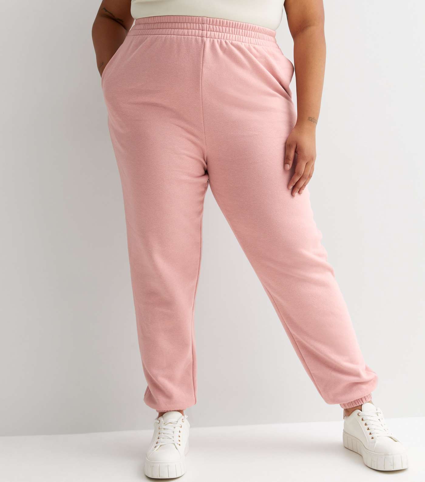 Curves Pale Pink Jersey Cuffed Joggers Image 3