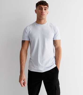 Pale Blue Embroidered Waves Regular Fit T-Shirt