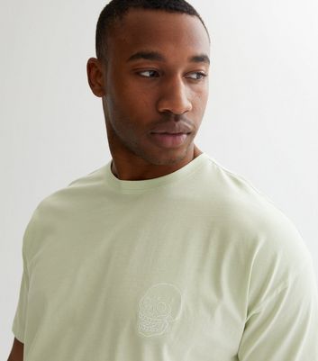 Mint Green Crew Neck Short Sleeve Skull Embroidered Oversized T-Shirt