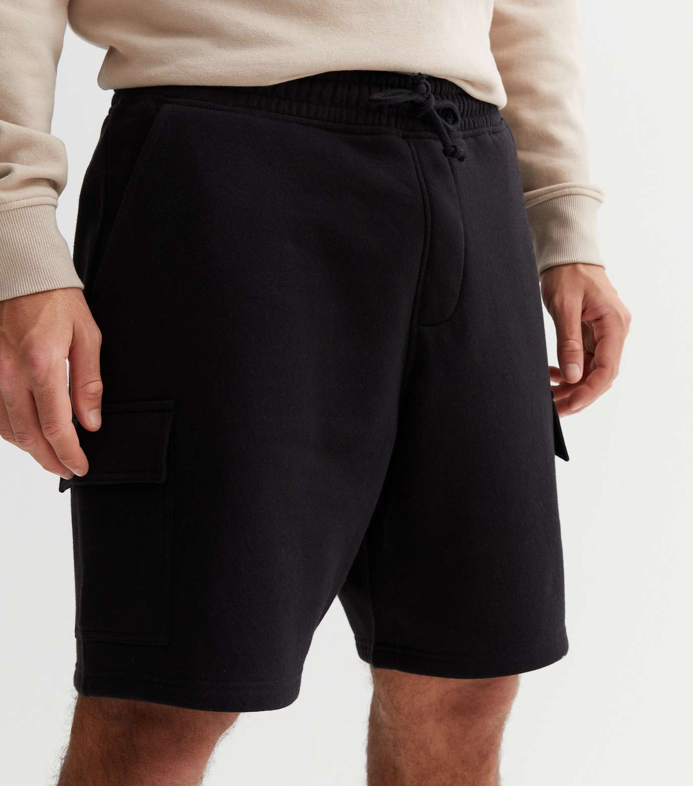 Black Jersey Cargo Shorts Image 3