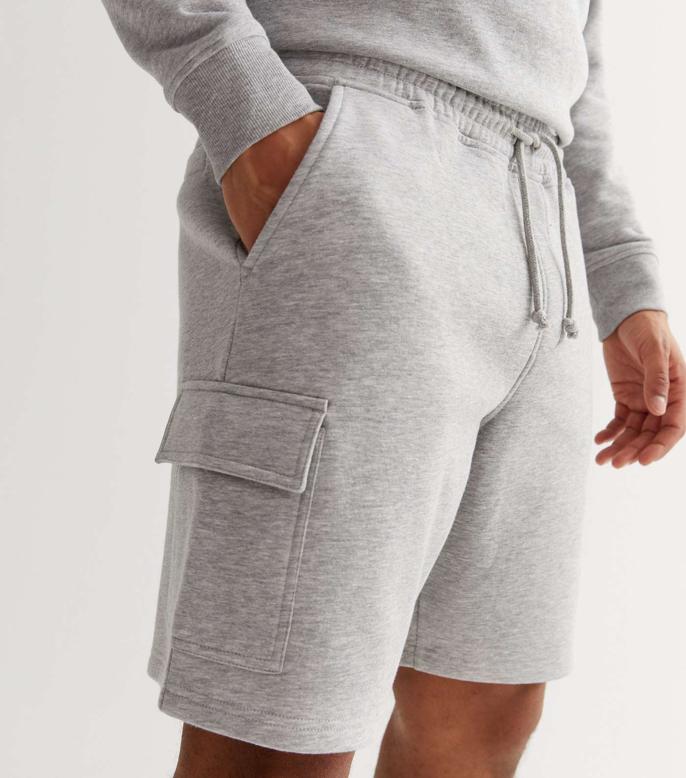 Grey Marl Jersey Tie Waist Cargo Shorts Image 3