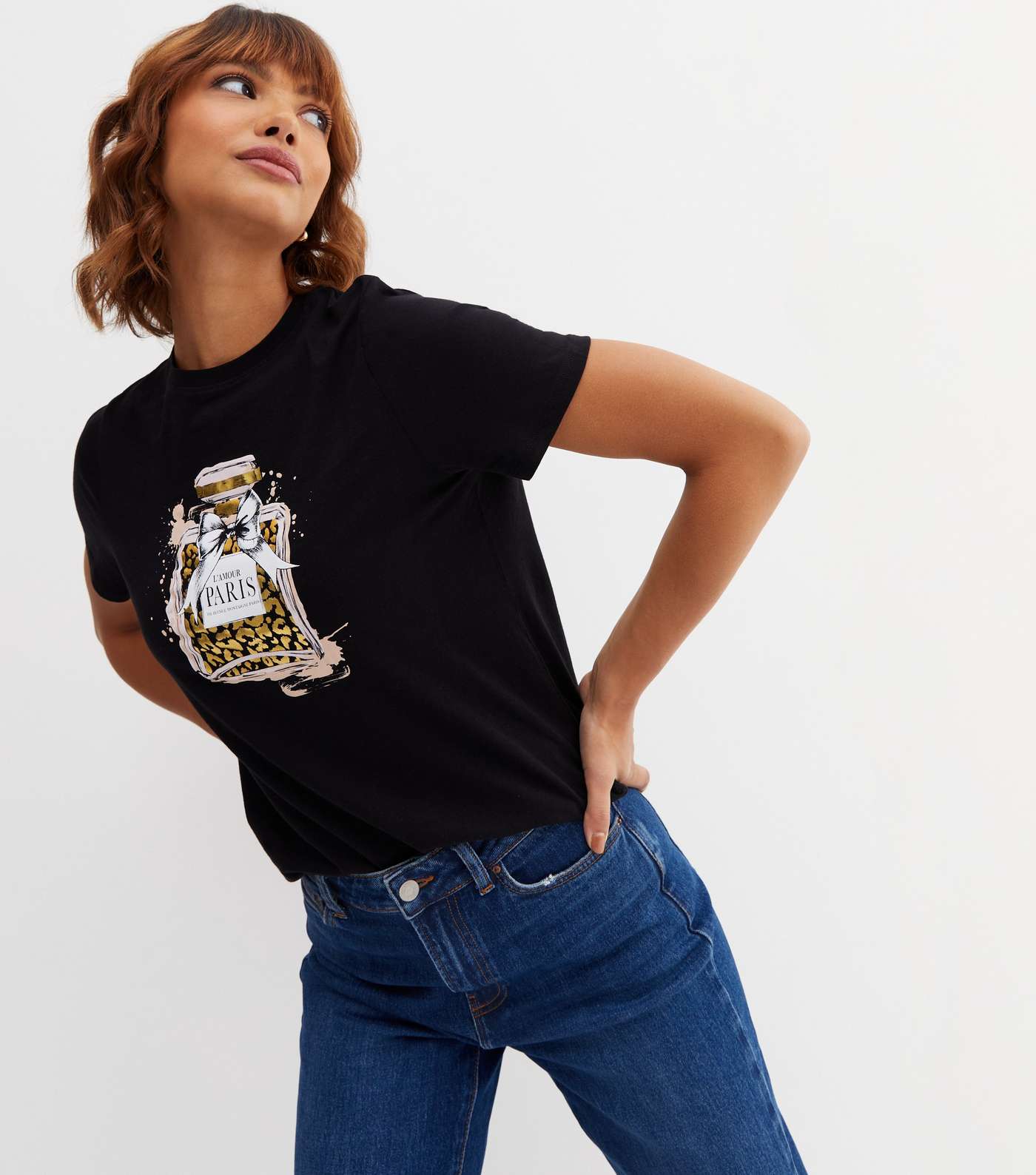 Black Leopard Print Perfume Logo T-Shirt