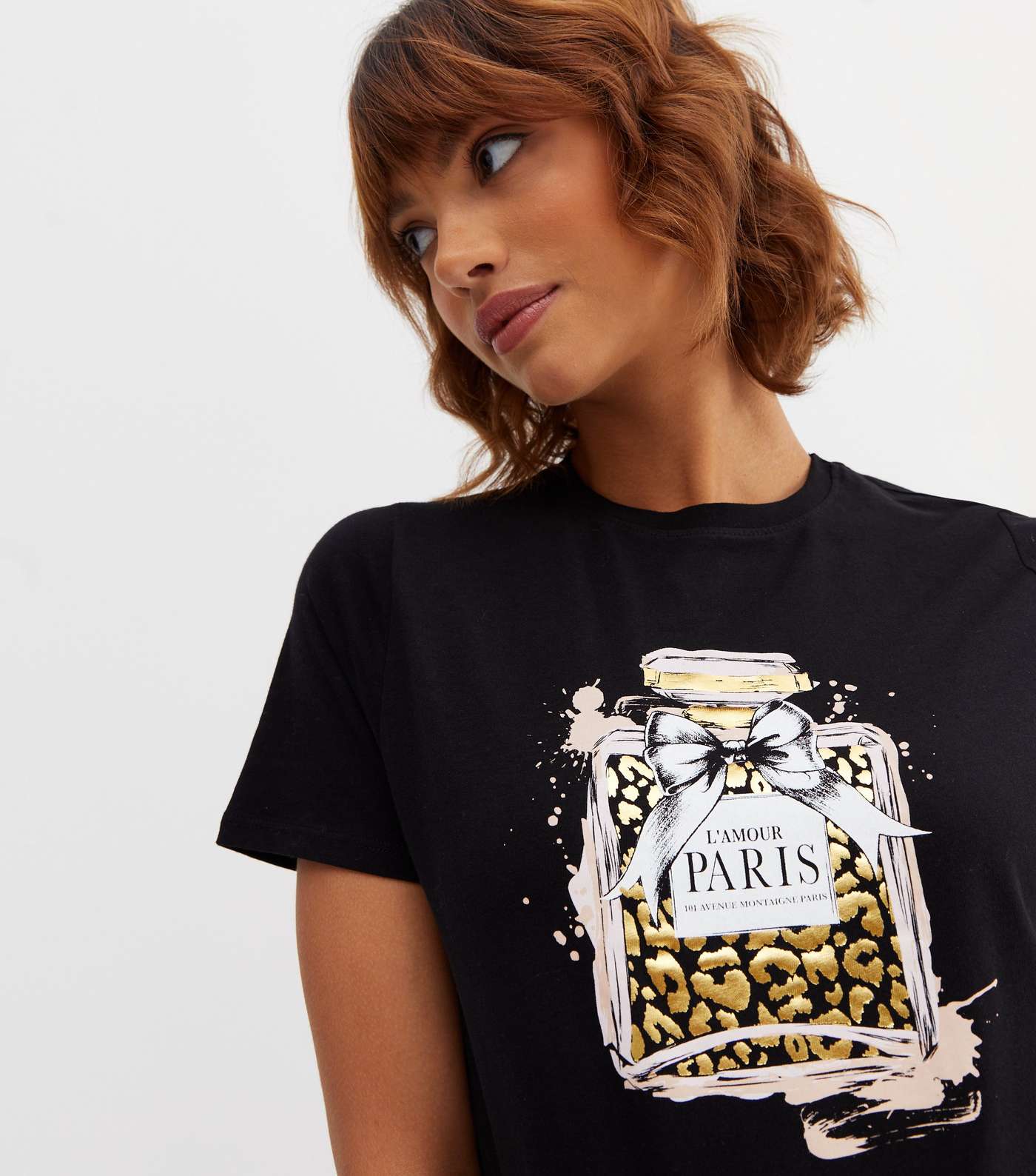 Black Leopard Print Perfume Logo T-Shirt Image 3