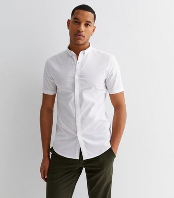 White Short Sleeve Muscle Fit Oxford Shirt | New Look