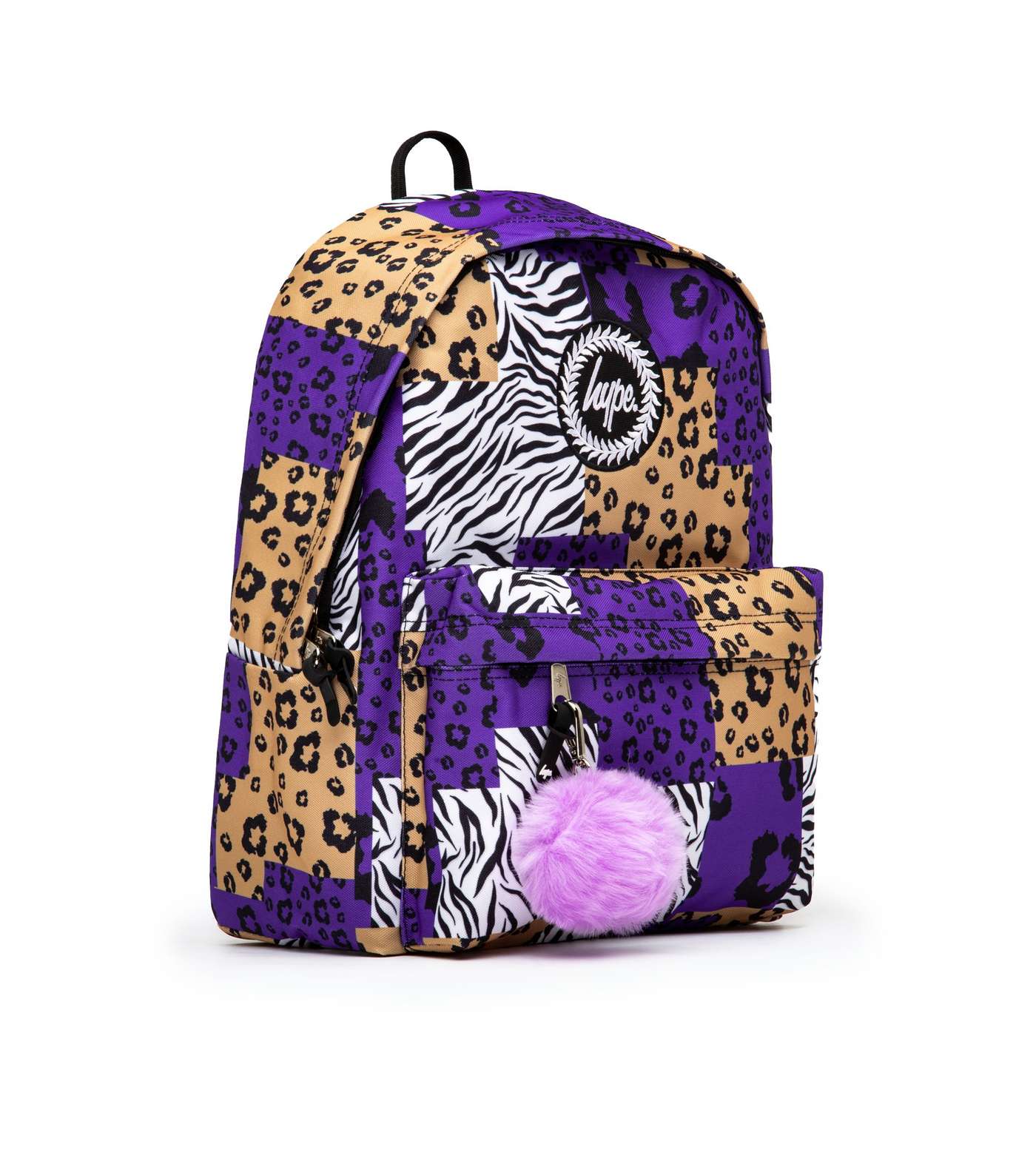 HYPE KIDS Purple Mixed Animal Print Pom Pom Backpack Image 2