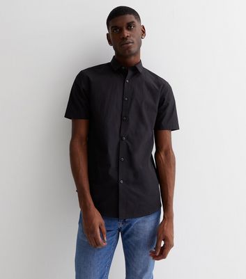 Black Poplin Short Sleeve Regular Fit Shirt