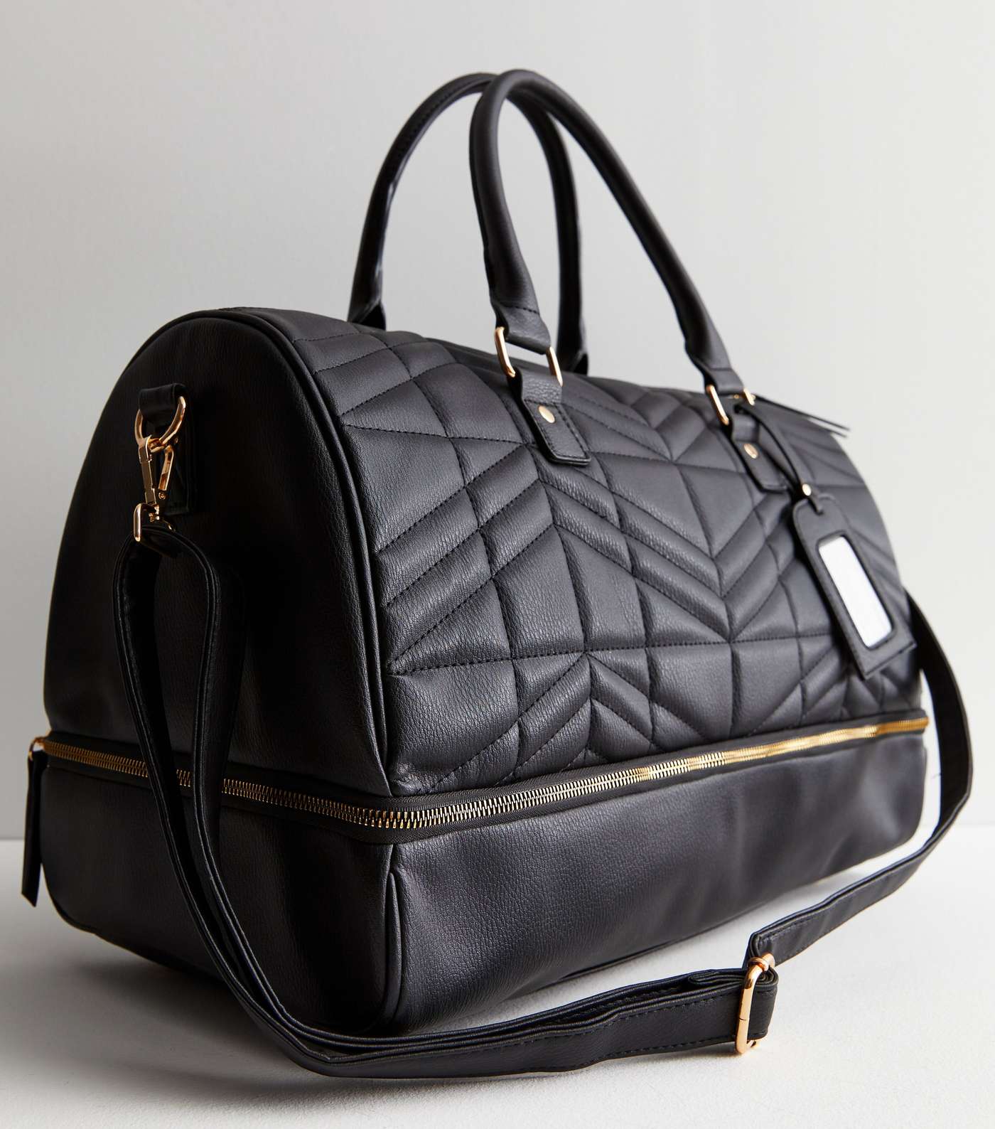 Black Quilted Leather-Look Weekend Bag