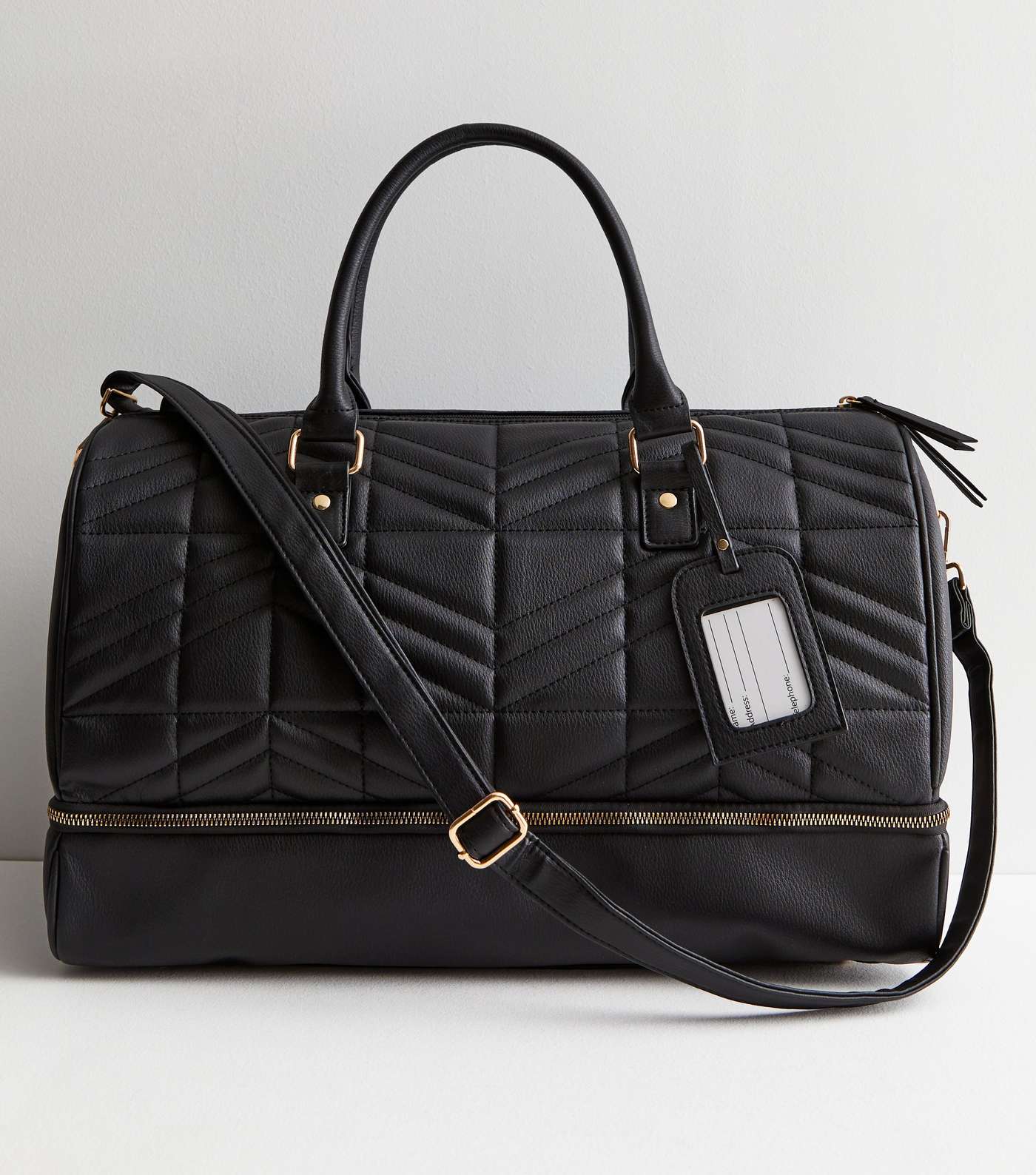 Black Quilted Leather-Look Weekend Bag Image 3