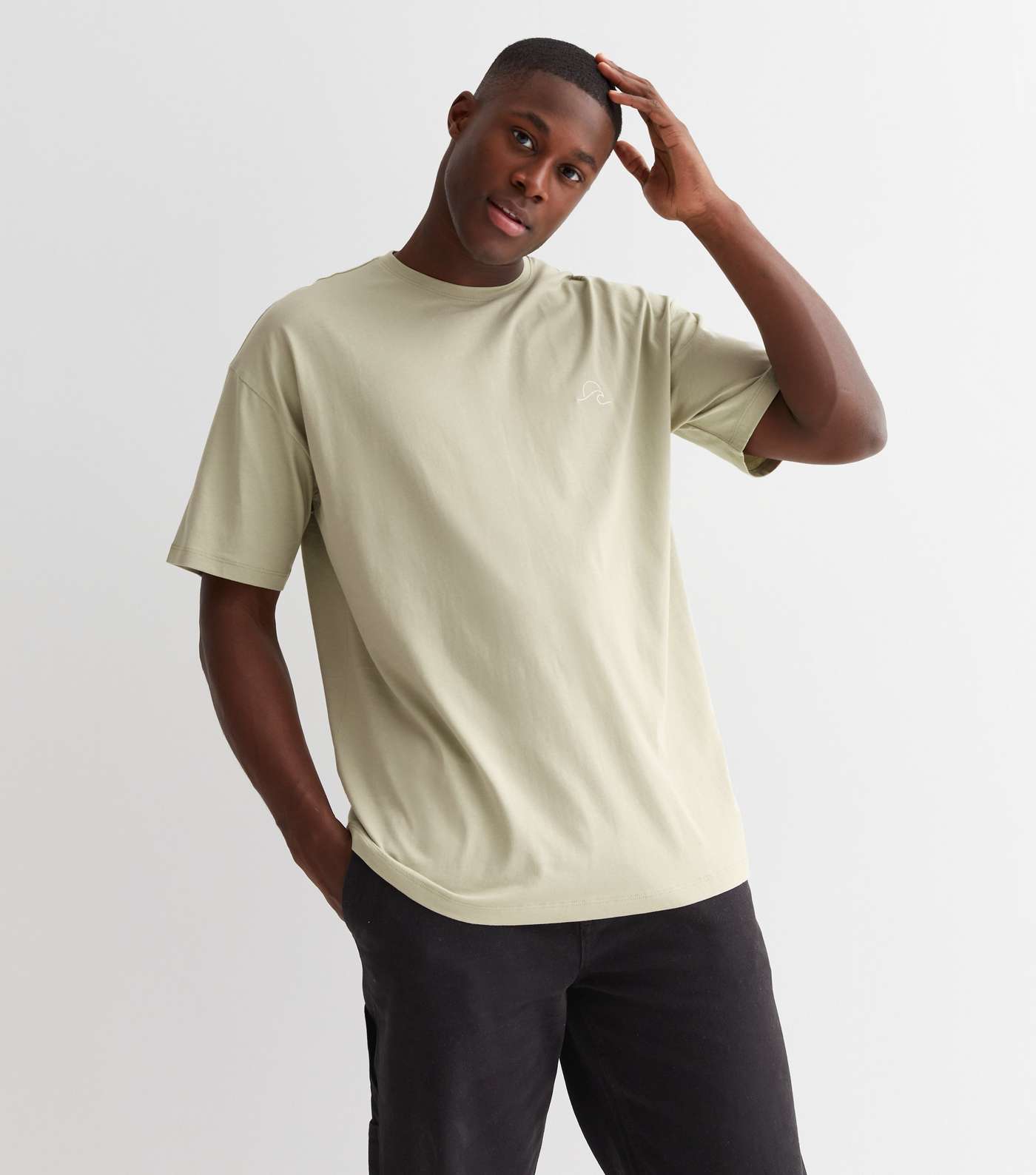 Light Green Embroidered Waves Oversized T-Shirt Image 2
