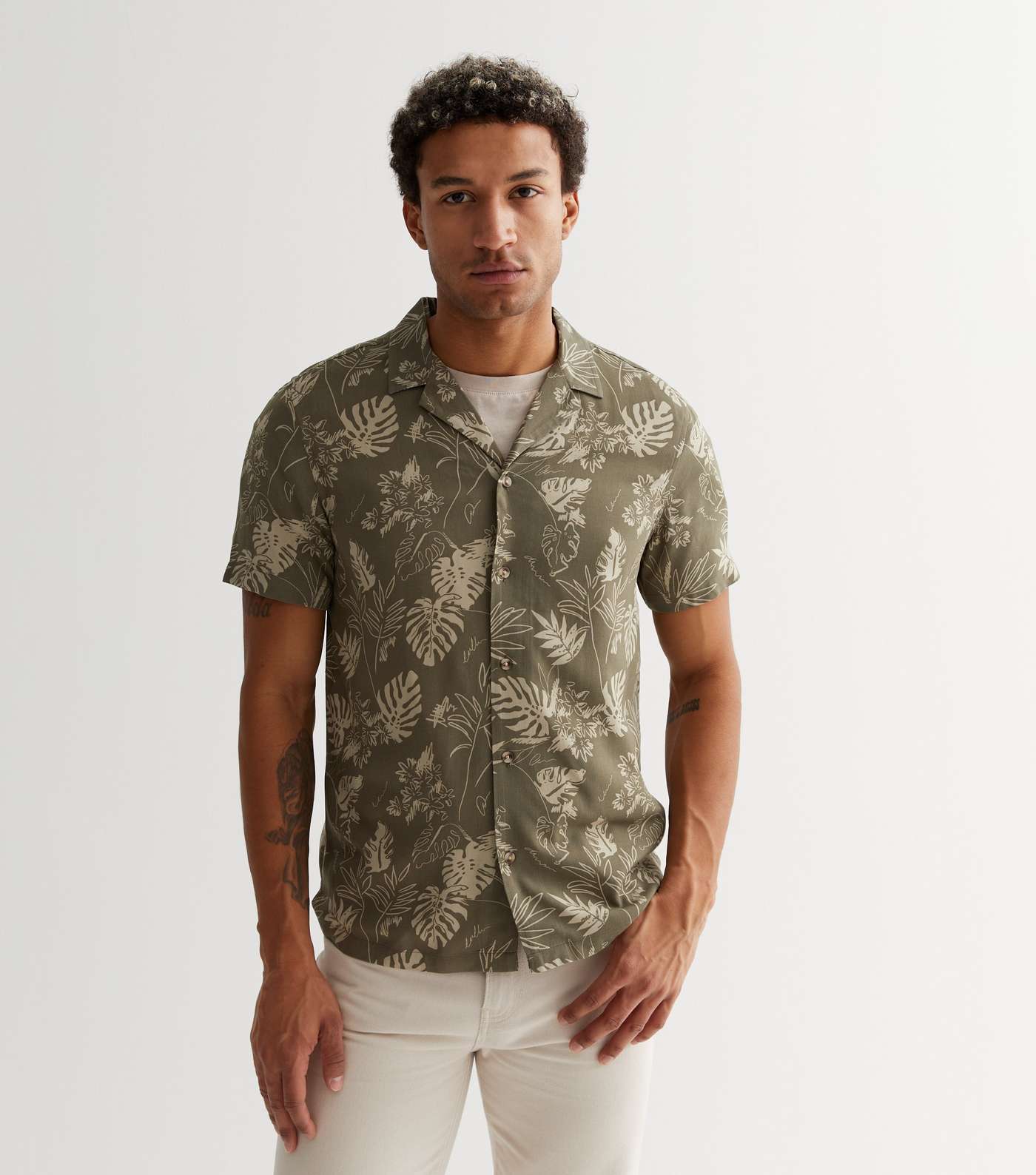 Olive Palm Leaf Short Sleeve Shirt
