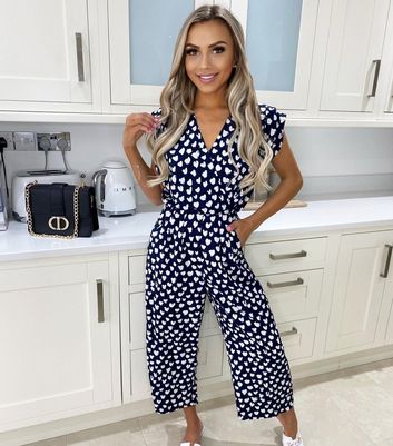 Navy printed cheap culotte jumpsuit