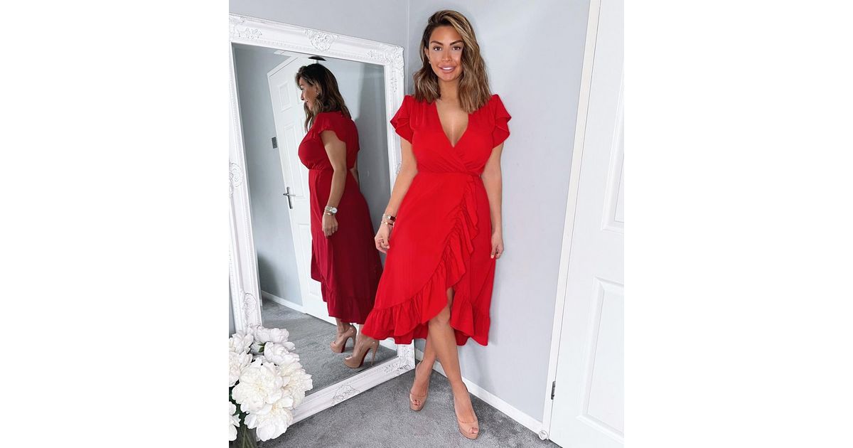 Ax Paris Red Ruffle Midi Wrap Dress New Look 