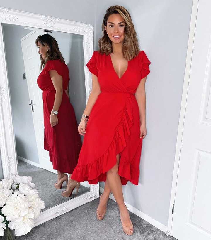AX Paris Red Ruffle Midi Wrap Dress | New Look