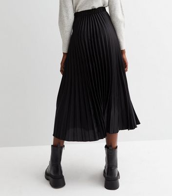 Black pleated midi skirt new look sale