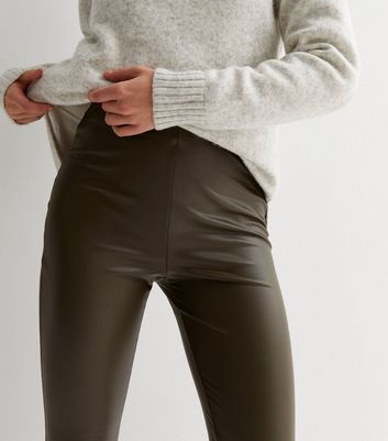 Khaki leather hot sale look leggings