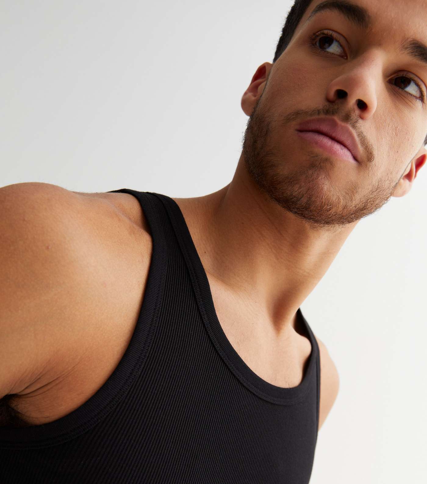 Black Ribbed Jersey Muscle Fit Vest Image 3