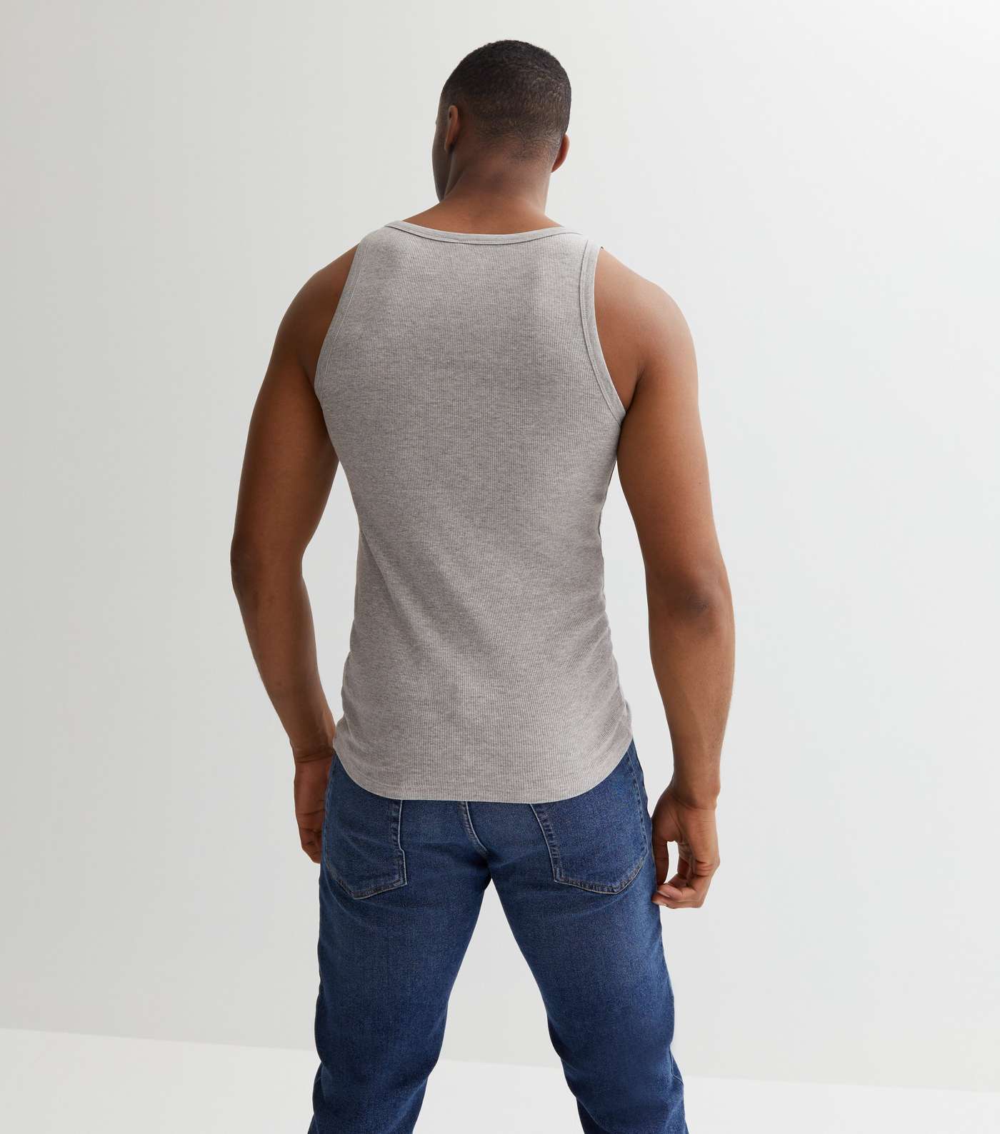 Grey Marl Ribbed Jersey Muscle Fit Vest Image 4