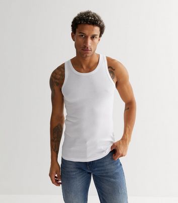 White Ribbed Jersey Muscle Fit Vest