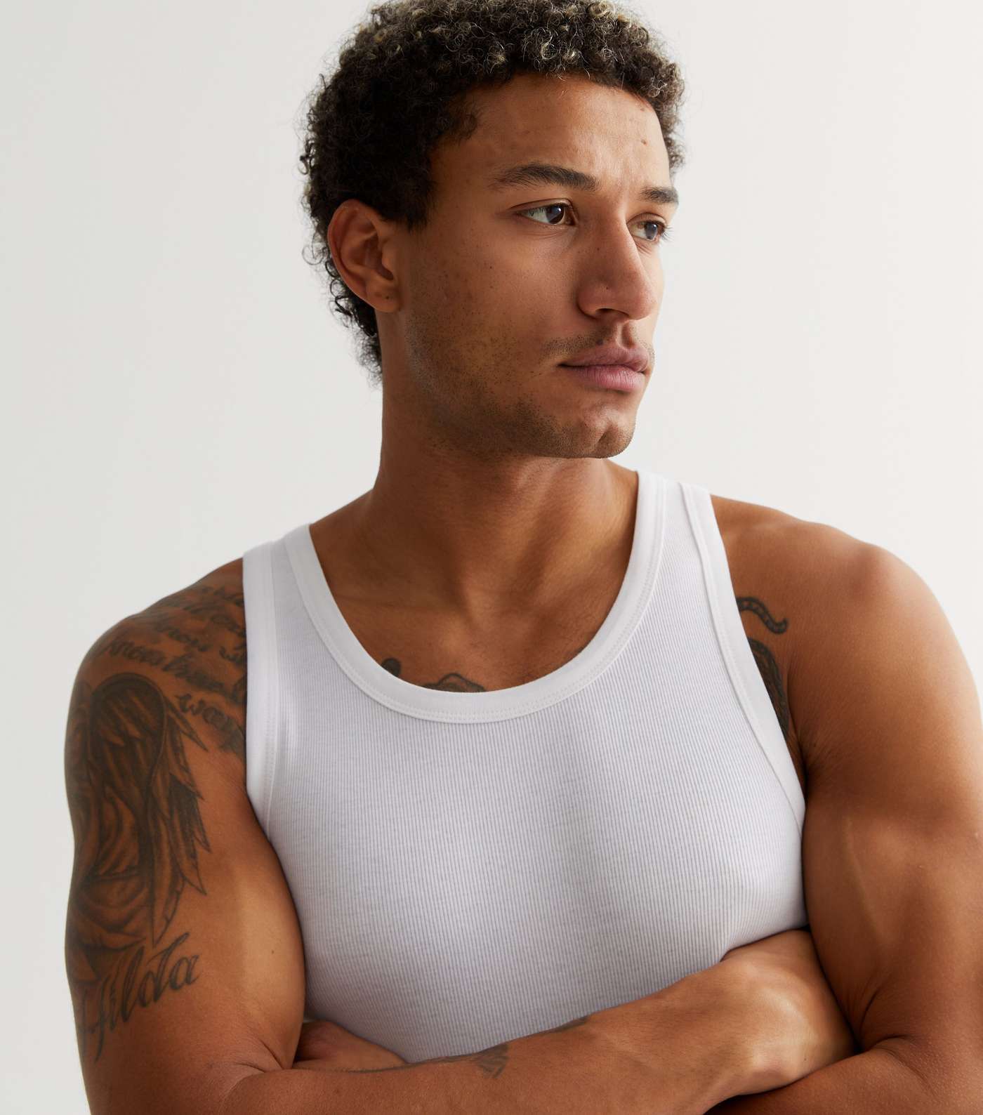 White Ribbed Jersey Muscle Fit Vest Image 3