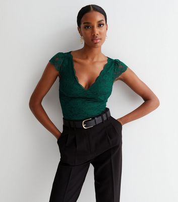new look green lace top