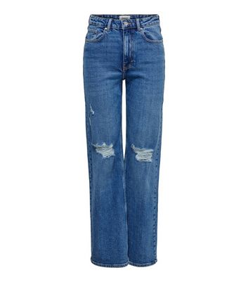 ONLY Bright Blue Ripped Knee Wide Leg Jeans New Look