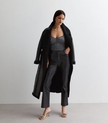 Dark Grey Glitter Bustier Bodysuit New Look