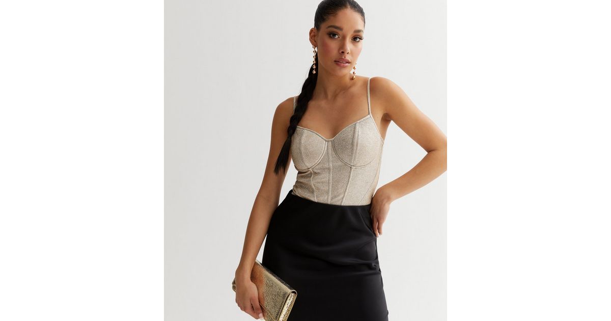 Gold Glitter Bustier Bodysuit New Look