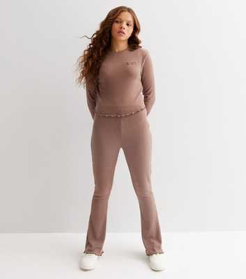 Girls Light Brown Ribbed Flared Lounge Set