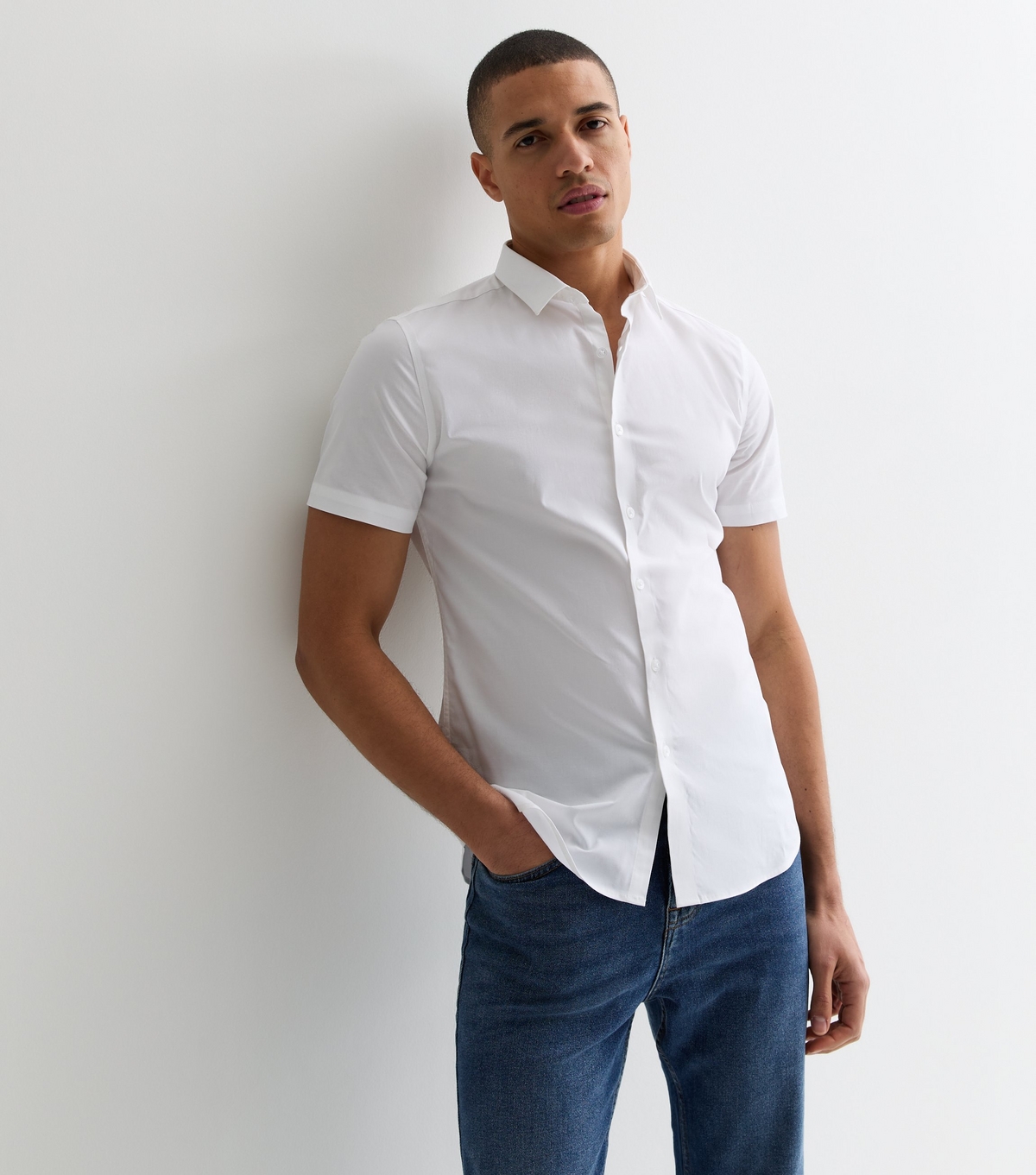 Men's White Poplin Short Sleeve Muscle Fit Shirt New Look