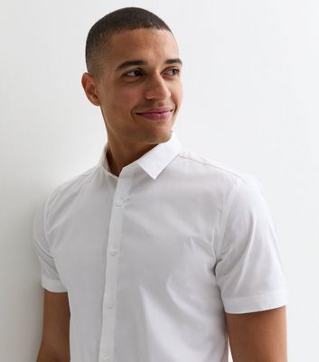 Men's White Poplin Short Sleeve Muscle Fit Shirt New Look