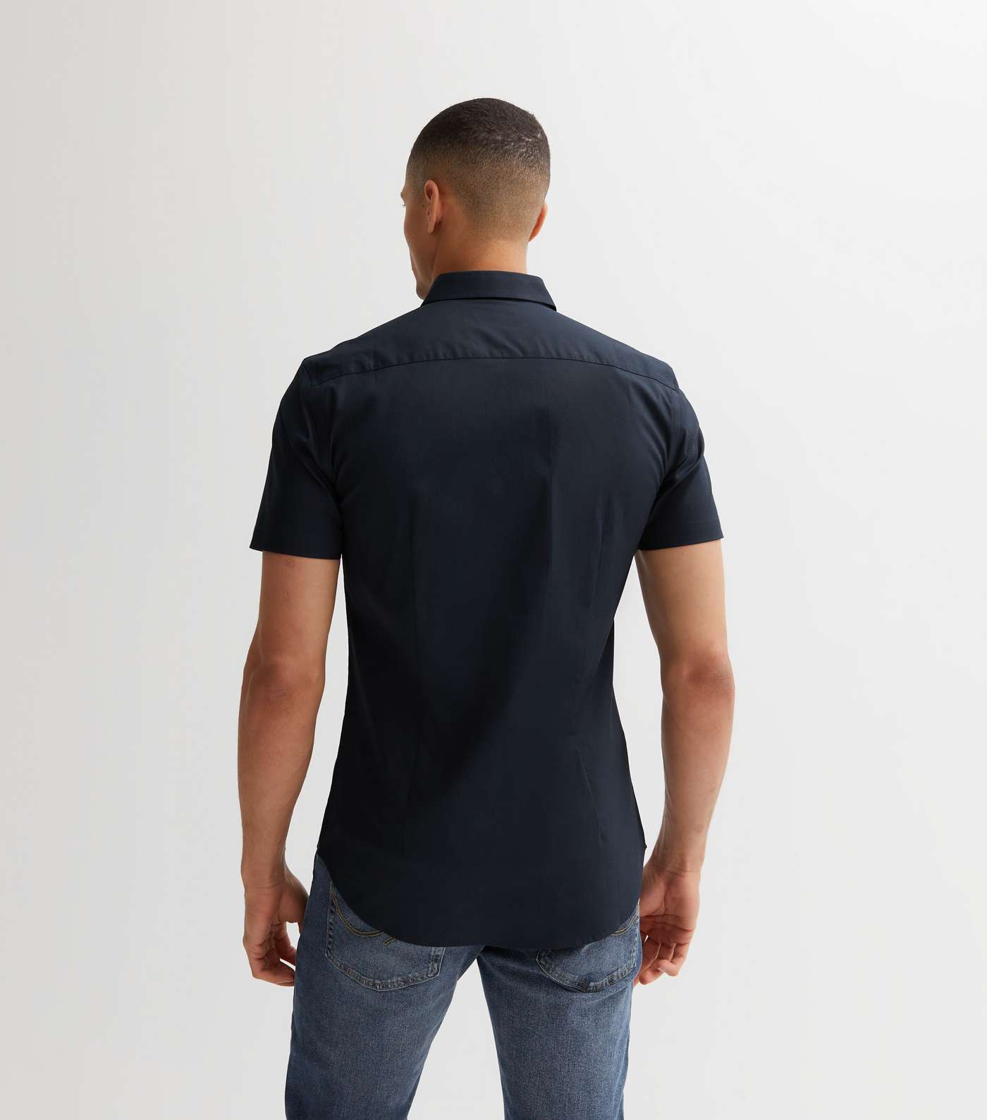Navy Poplin Short Sleeve Muscle Fit Shirt Image 4