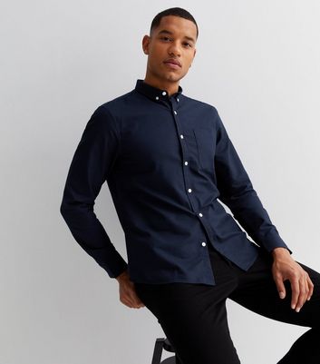 Navy Long Sleeve Oxford Shirt | New Look