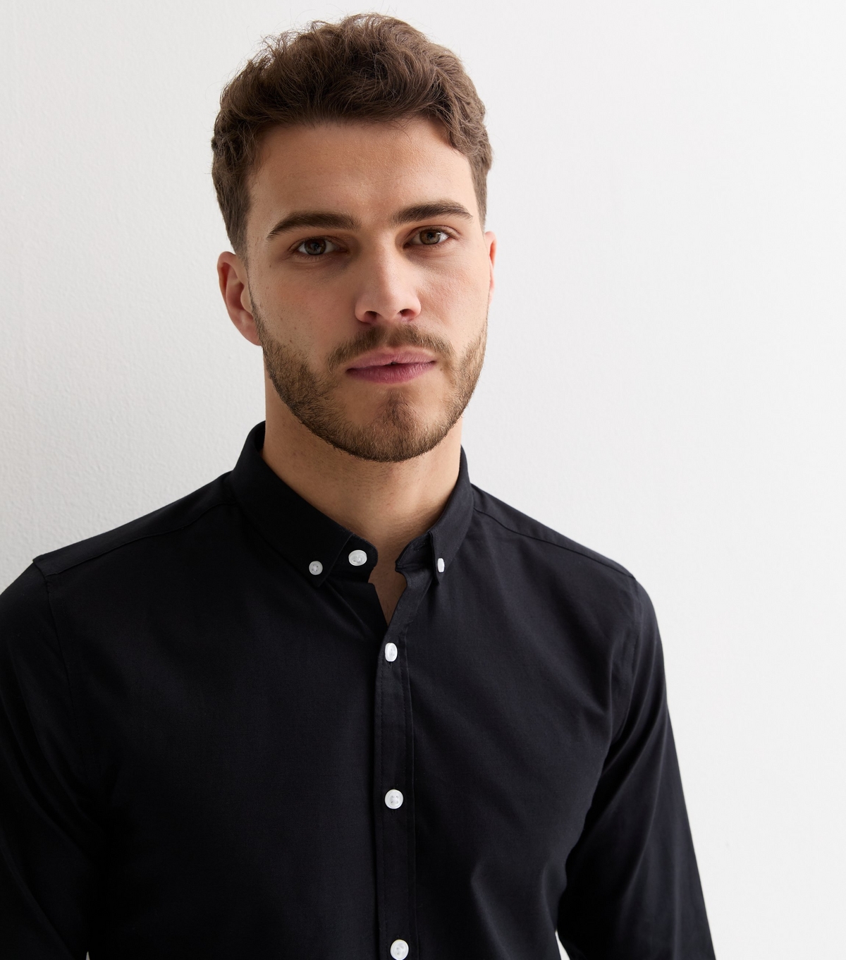 Men's Black Long Sleeve Muscle Fit Oxford Shirt New Look
